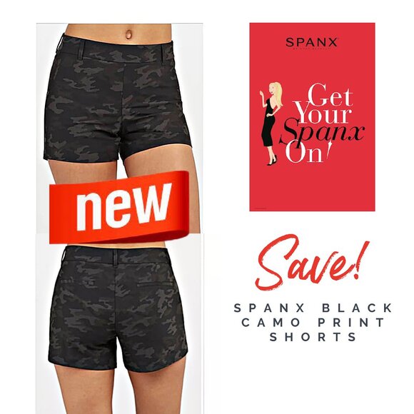 SPANX Pants - NEW SPANX 6" SUNSHINE Pull On 4-Way Stretch SHORTS UPF 50 Black Camo
